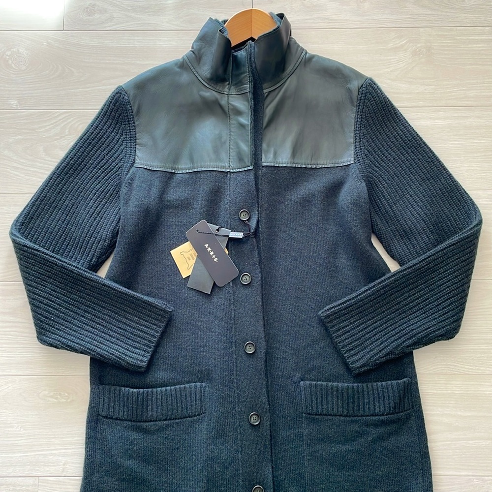 Akris Pine Green Italian Cashmere & Napa Leather Cardigan - Picture 5 of 16